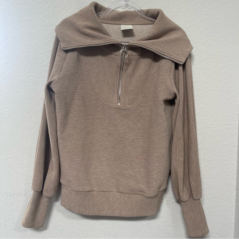 Varley Yates Half Zip Sweatshirt Taupe Marl Size XS - Picture 2 of 5